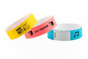 Custom Tyvek wristbands for single-day admission control—tear-resistant paper-style event wristbands with tamper-evident adhesive closure
