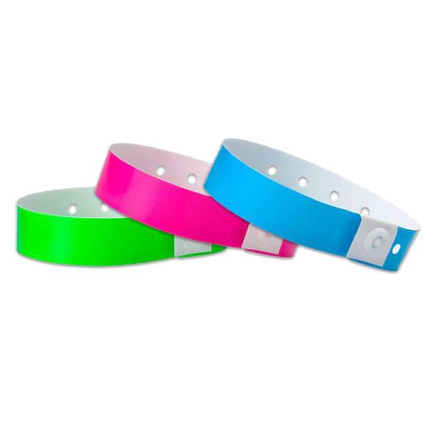 Plastic L-shape wristbands – secure long-tab event wristbands for concerts and festivals
