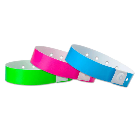 Plastic L-shape wristbands – secure long-tab event wristbands for concerts and festivals