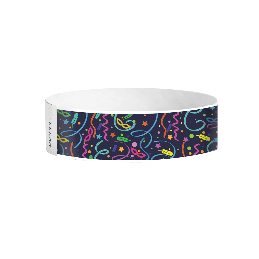 Carnival pattern Nights Tyvek wristbands – neon night-time carnival wristbands for festivals