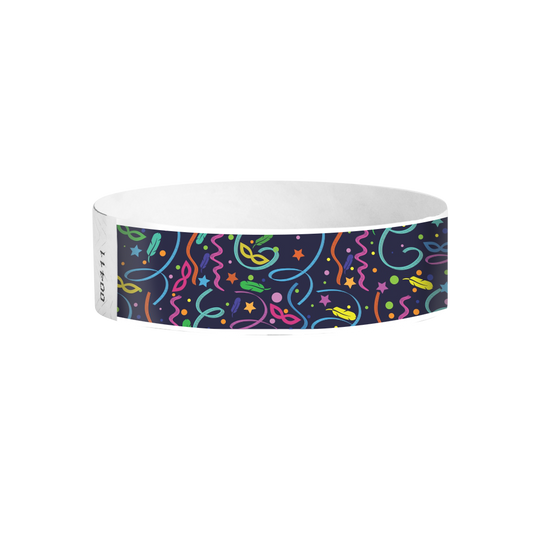 Carnival pattern Nights Tyvek wristbands – neon night-time carnival wristbands for festivals