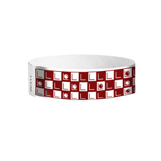 Checkers pattern Tyvek wristbands – red checkered wristbands for events and parties