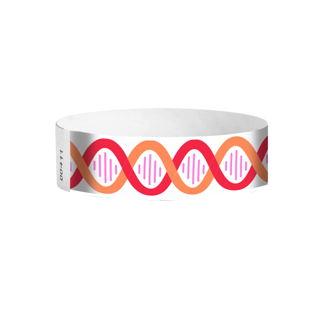 Coil red and orange Tyvek wristbands – colourful swirl pattern event wristbands
