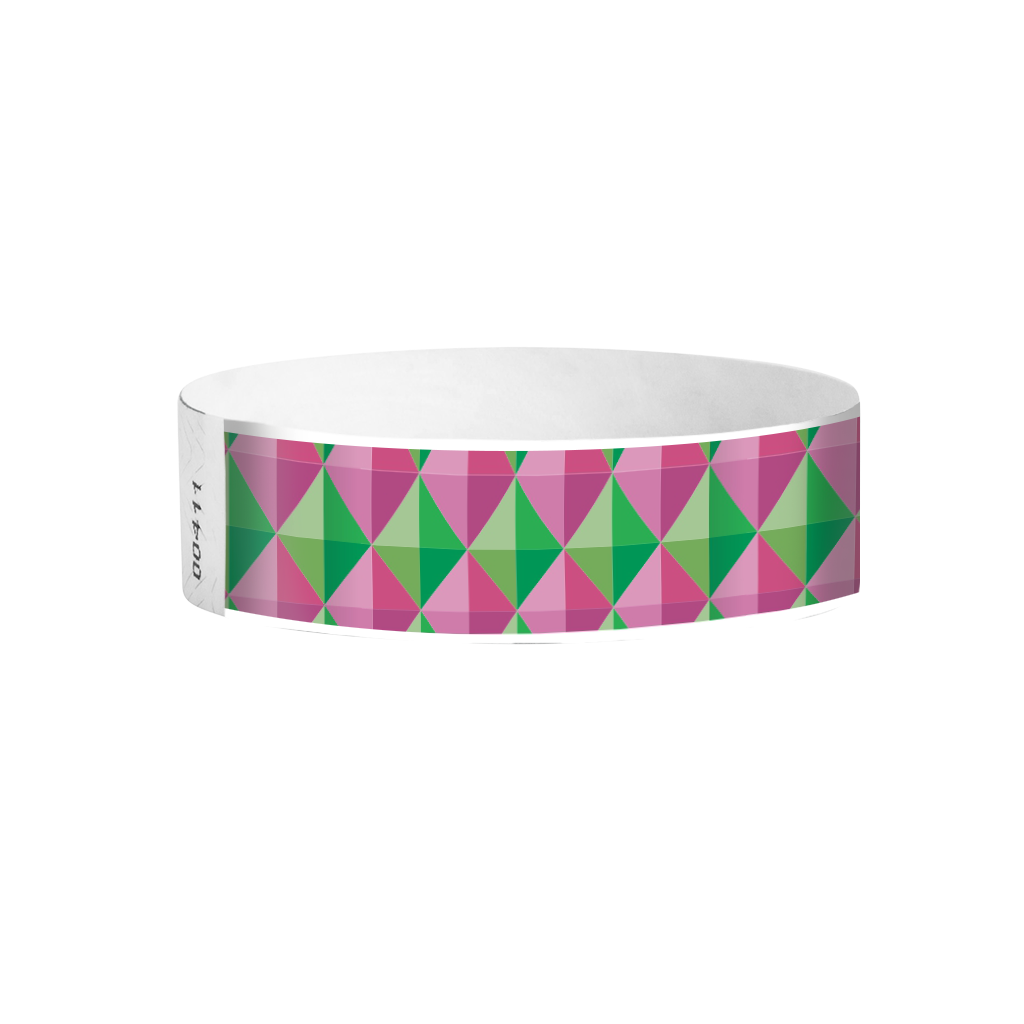 Geometric Diamonds pink and green pattern Tyvek wristbands