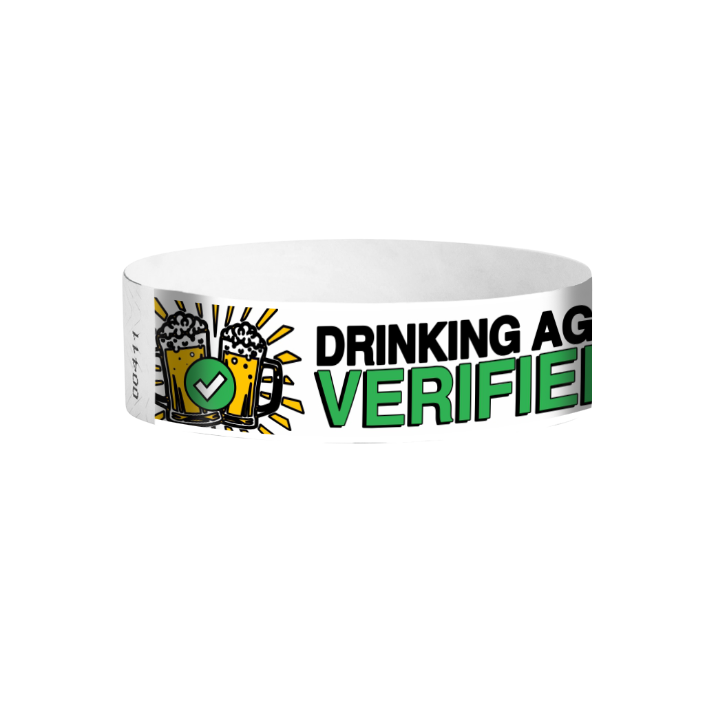 Drinking Age Verified green beer glass pattern Tyvek wristbands – drinking age event wristbands
