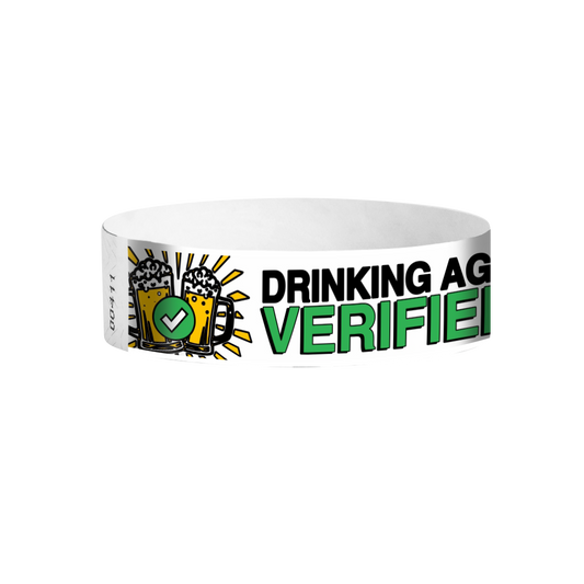 Drinking Age Verified green beer glass pattern Tyvek wristbands – drinking age event wristbands