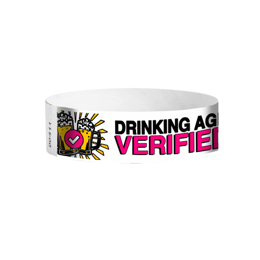 Drinking Age Verified pink beer glass pattern Tyvek wristbands – colourful age verification wristbands