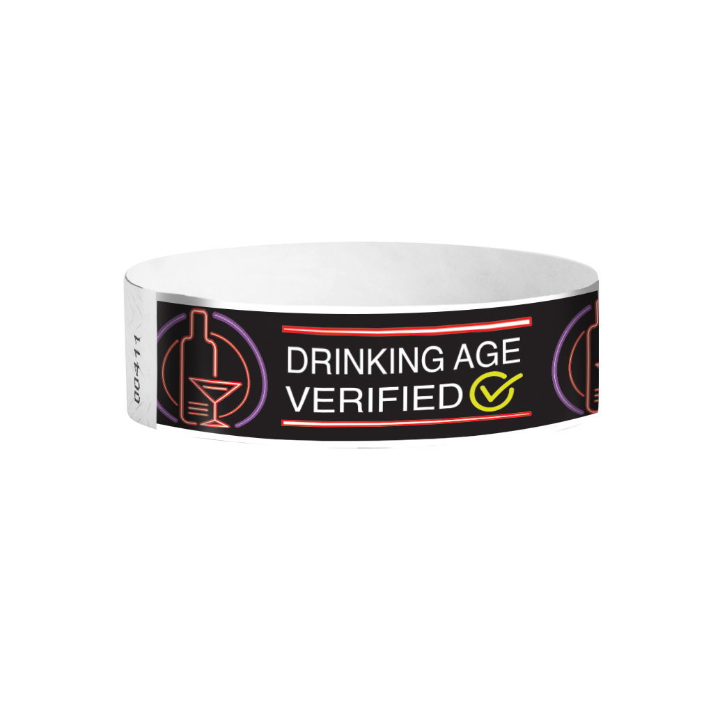 Drinking Age Verified cocktail glass full-color pattern Tyvek wristbands – age ID wristbands for bars and clubs