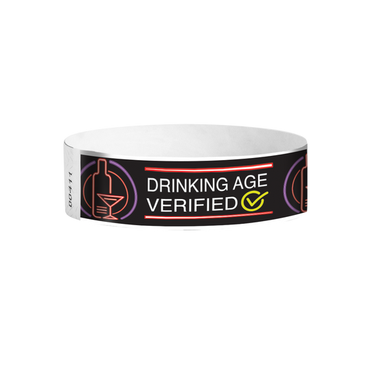Drinking Age Verified cocktail glass full-color pattern Tyvek wristbands – age ID wristbands for bars and clubs