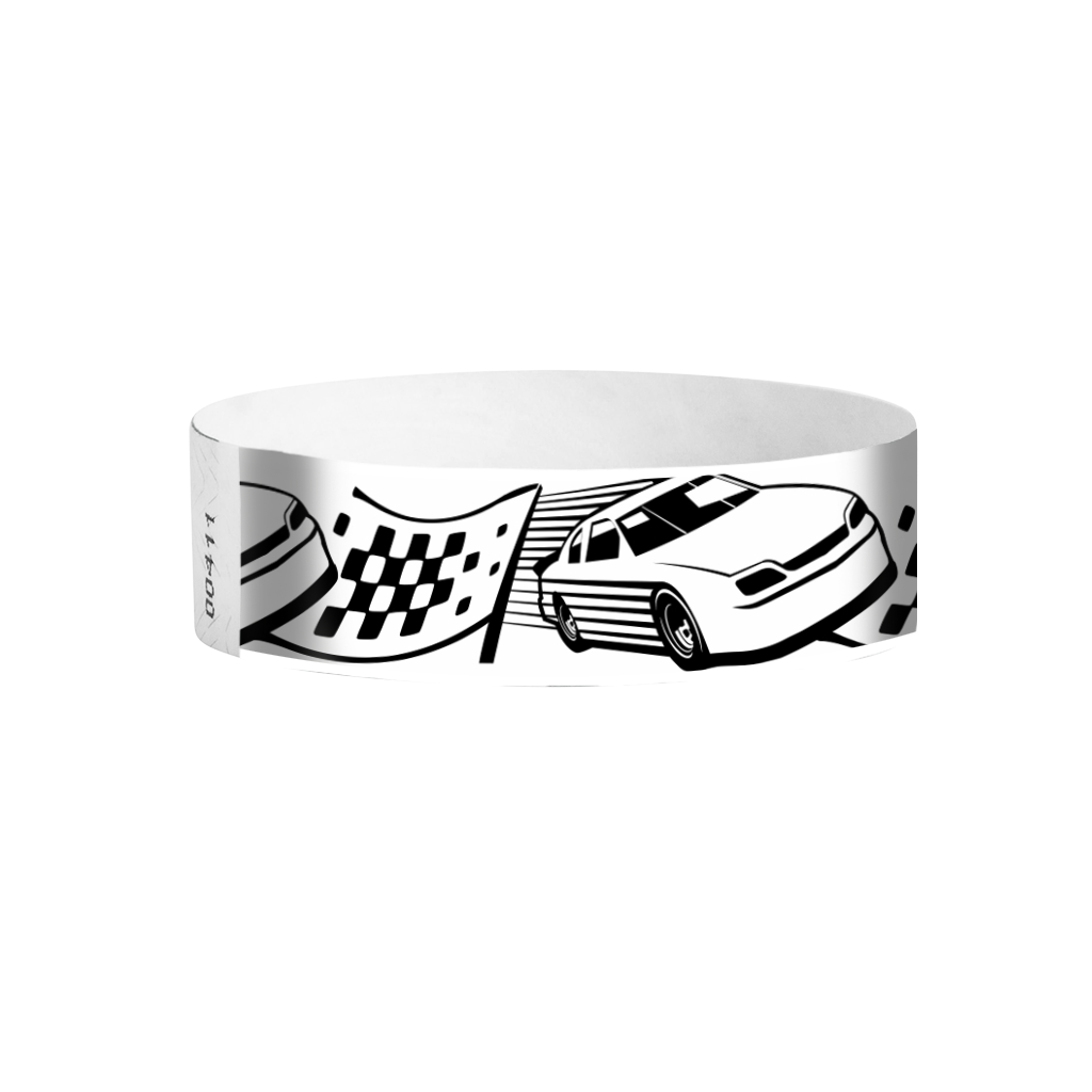 Fast Lane racecar pattern Tyvek wristbands – checkered racing stripe wristbands for events
