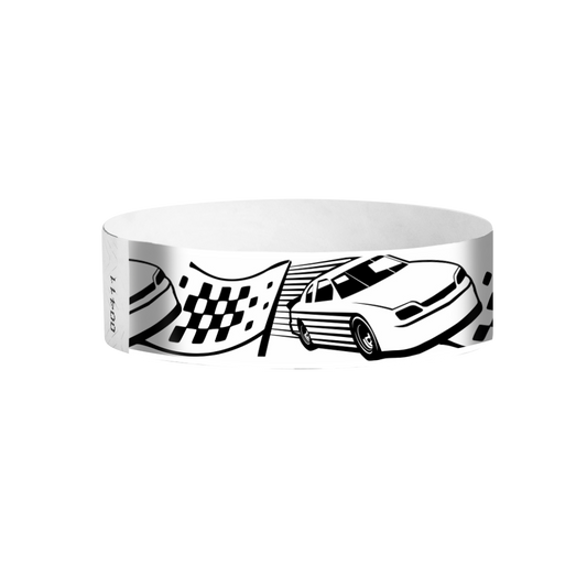 Fast Lane racecar pattern Tyvek wristbands – checkered racing stripe wristbands for events