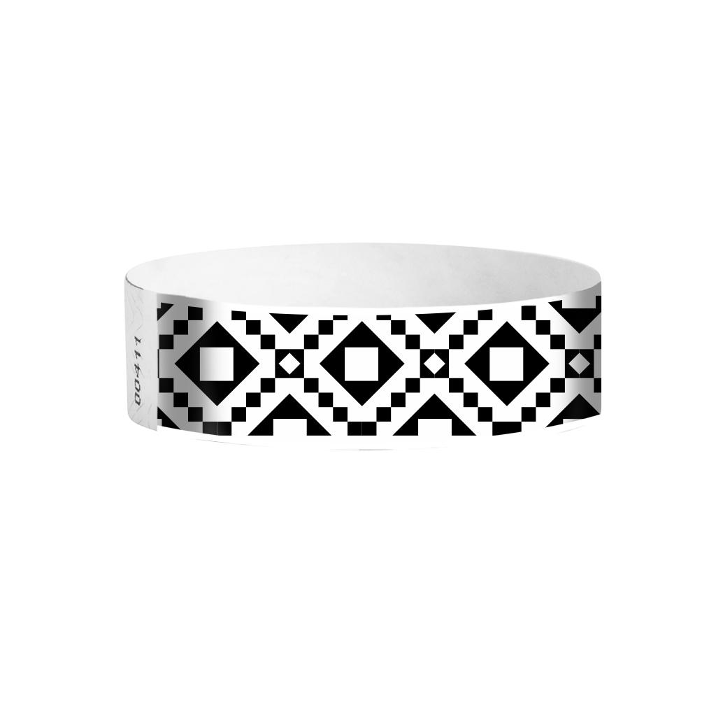 Fiesta Tyvek wristbands – black and white fiesta pattern wristbands for parties and events