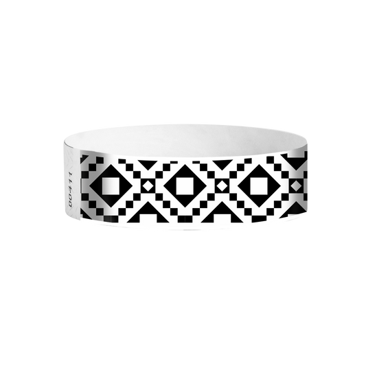 Fiesta Tyvek wristbands – black and white fiesta pattern wristbands for parties and events