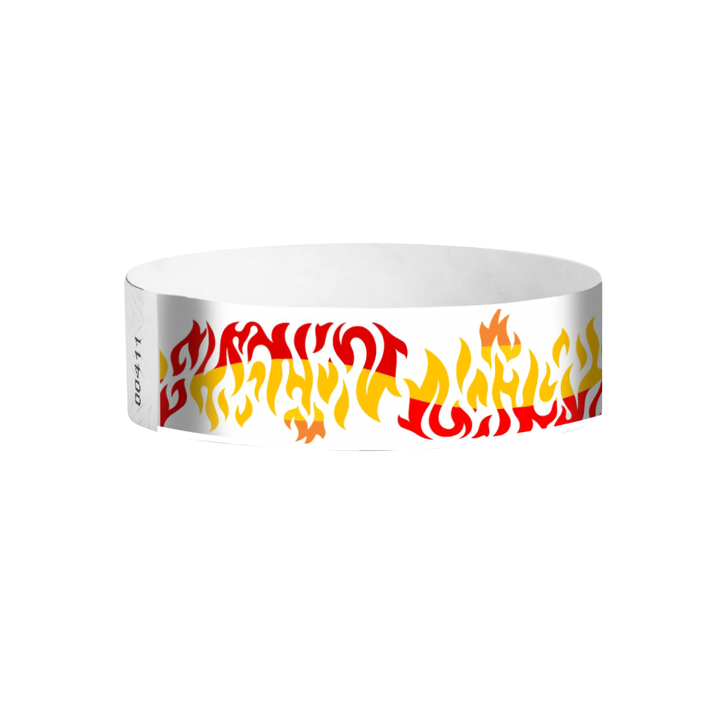 Flames full-color pattern Tyvek wristbands – vibrant fire-themed wristbands for events and venues