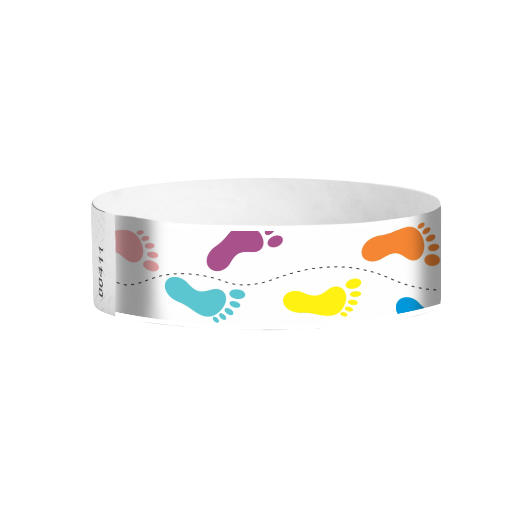 Footprint full-color pattern Tyvek wristbands – bright foot-print wristbands for waterparks and events