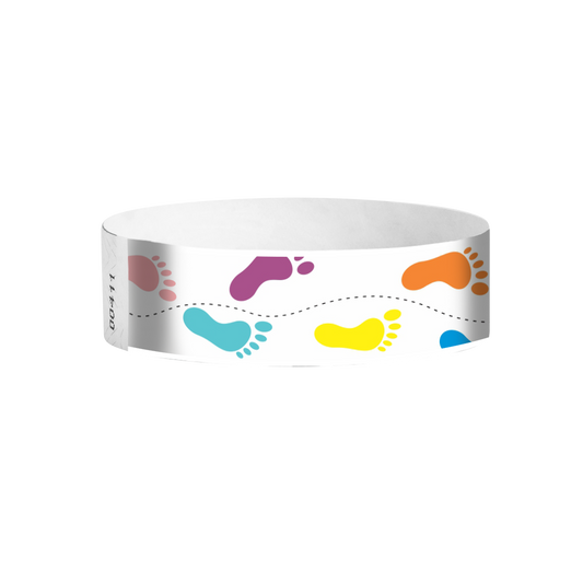 Footprint full-color pattern Tyvek wristbands – bright foot-print wristbands for waterparks and events