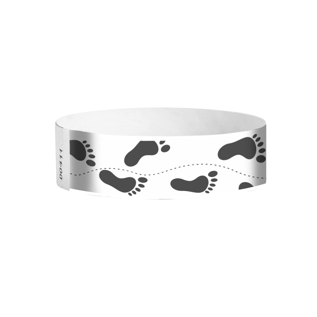 Footprint Tyvek wristbands – foot pattern wristbands for wet events and family venues