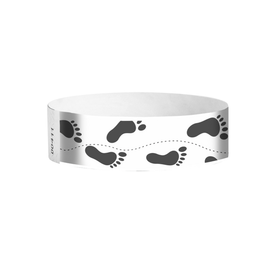 Footprint Tyvek wristbands – foot pattern wristbands for wet events and family venues