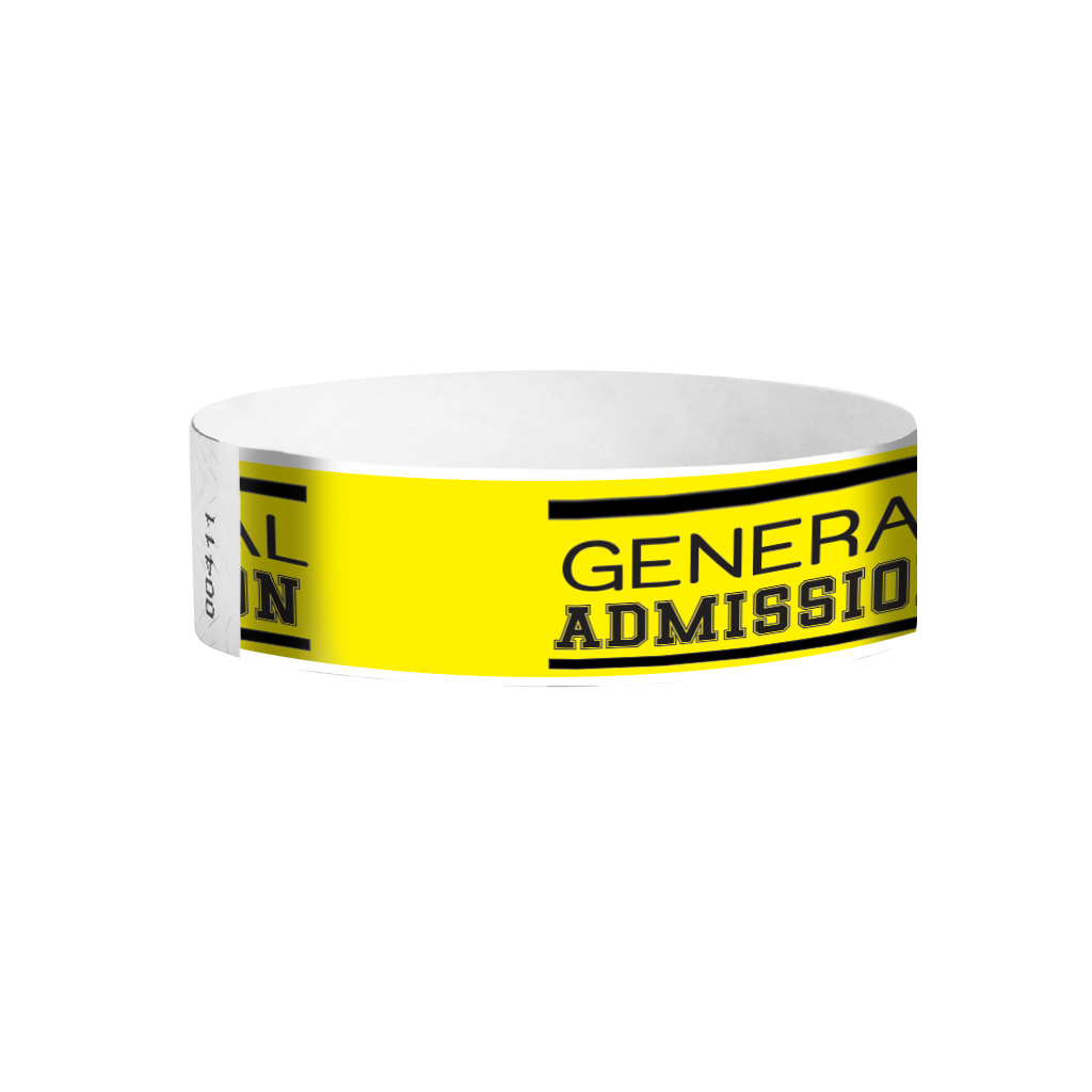 General Admission classic pattern Tyvek wristbands – yellow GA entry wristbands for crowd control