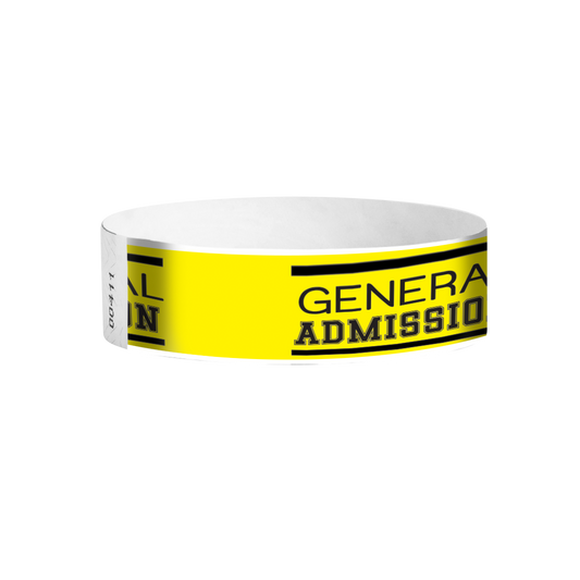 General Admission classic pattern Tyvek wristbands – yellow GA entry wristbands for crowd control