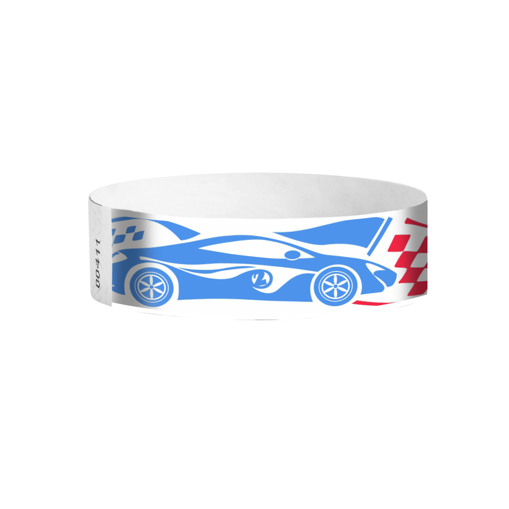 Grand Prix full-color racecar pattern Tyvek wristbands – racing theme wristbands for parties and track events