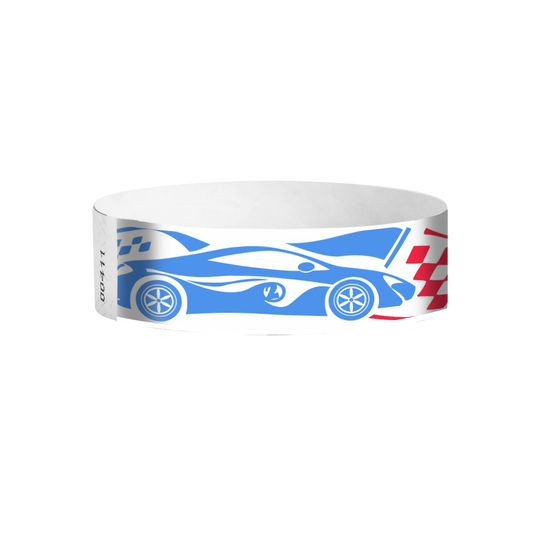 Grand Prix full-color racecar pattern Tyvek wristbands – racing theme wristbands for parties and track events