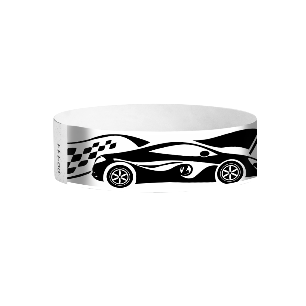 Grand Prix racecar pattern Tyvek wristbands – checkered flag event wristbands for racing-themed events