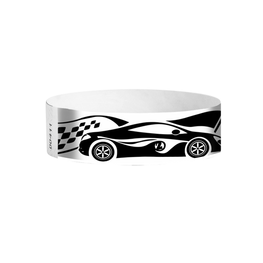 Grand Prix racecar pattern Tyvek wristbands – checkered flag event wristbands for racing-themed events