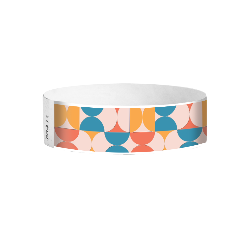 Groovy pattern Tyvek wristbands – multicolour retro-themed wristbands for festivals and parties