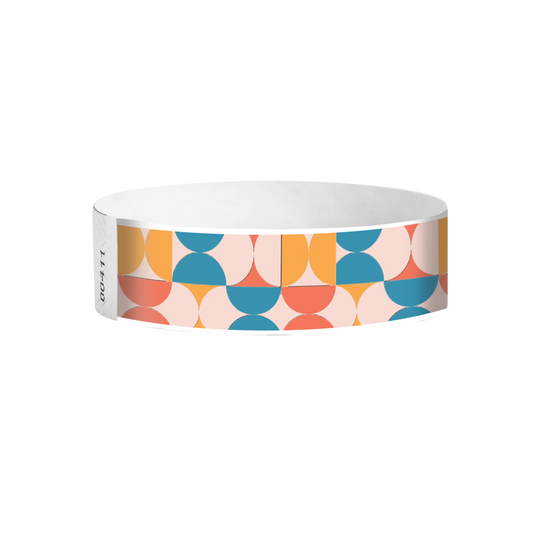 Groovy pattern Tyvek wristbands – multicolour retro-themed wristbands for festivals and parties