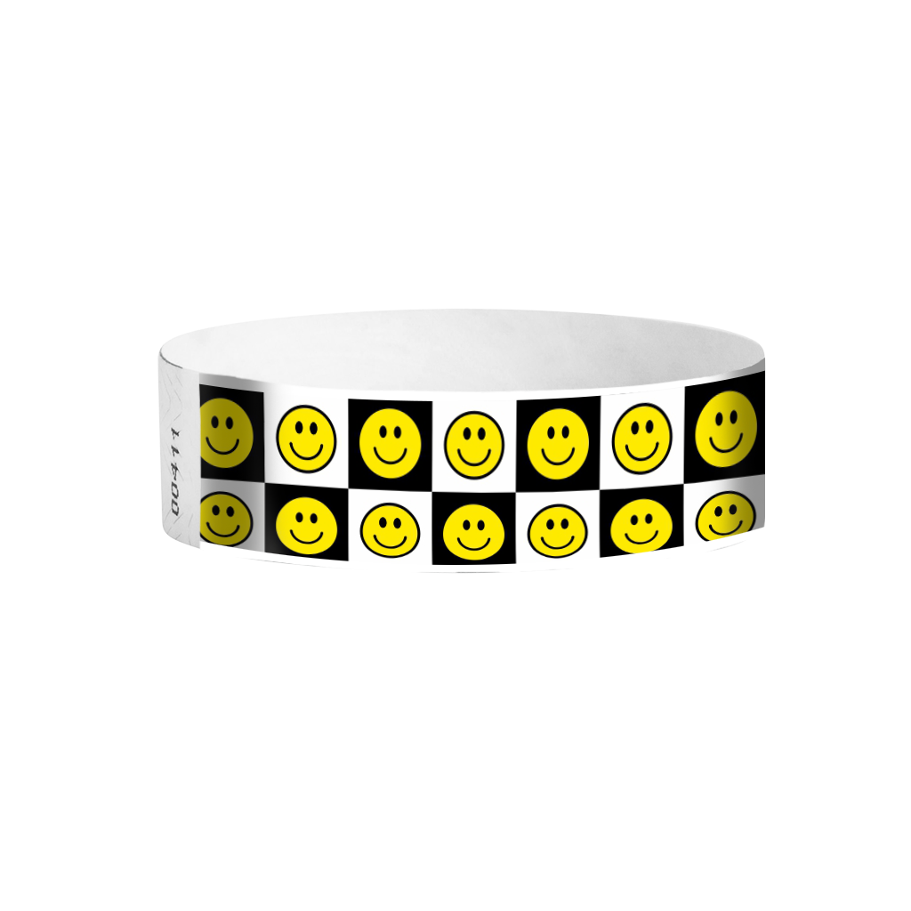 Checkered Happy Face full-color pattern Tyvek wristbands