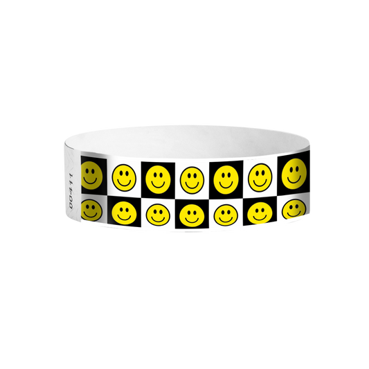 Checkered Happy Face full-color pattern Tyvek wristbands