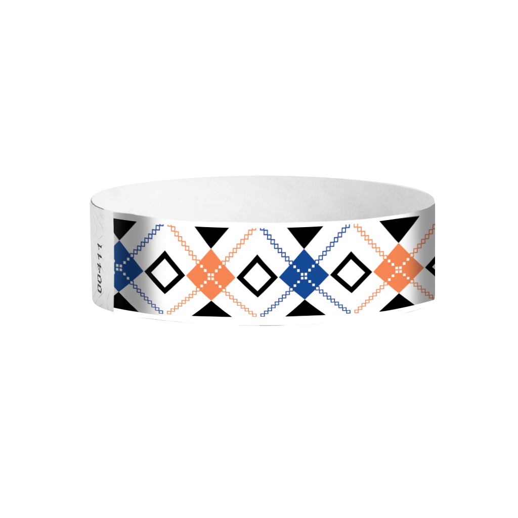 Interlaced Diamonds full-color pattern Tyvek wristbands – vibrant geometric event wristbands