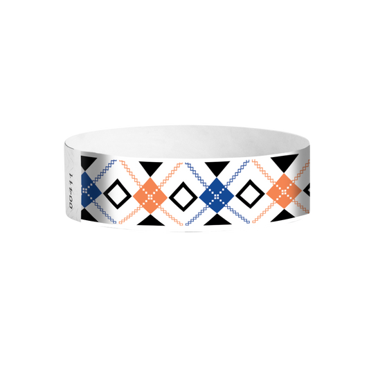 Interlaced Diamonds full-color pattern Tyvek wristbands – vibrant geometric event wristbands