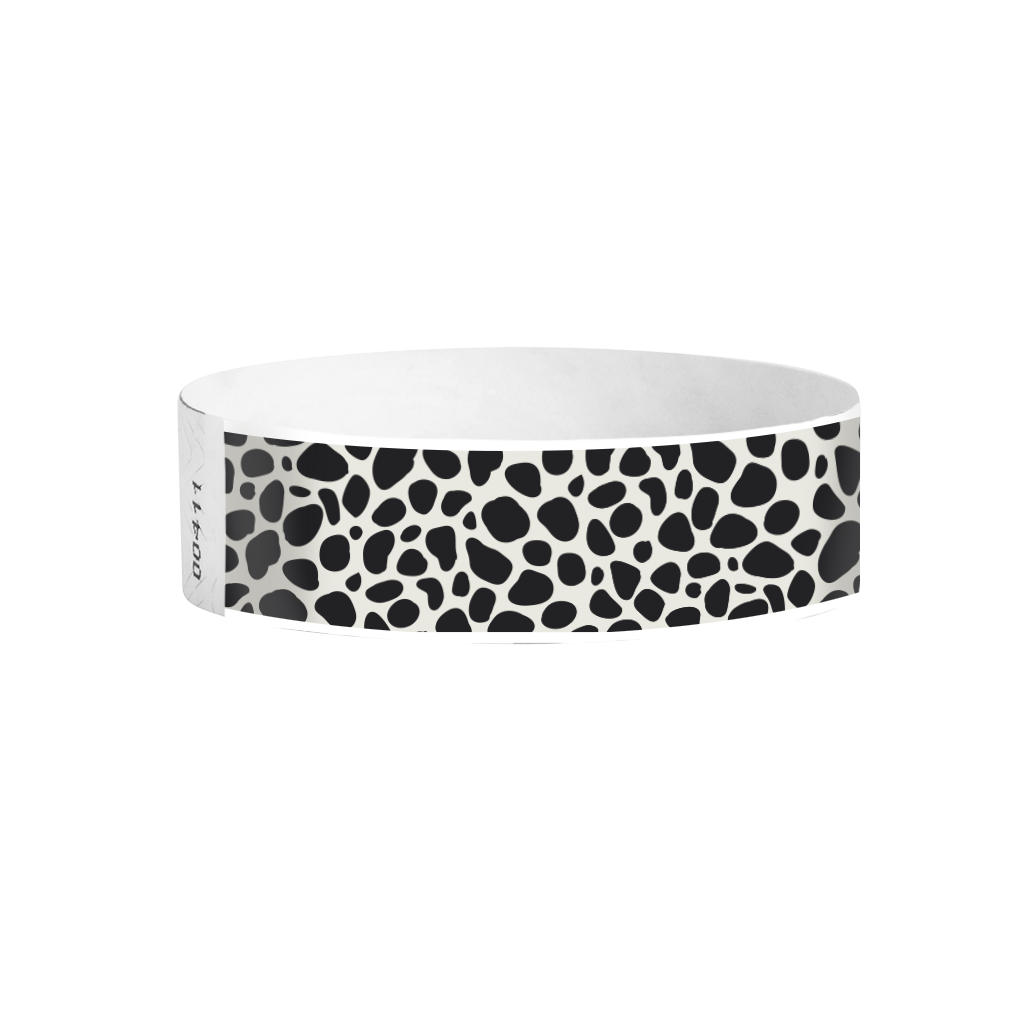 Moo pattern Tyvek wristbands – cow print wristbands for farm-themed events and fairs