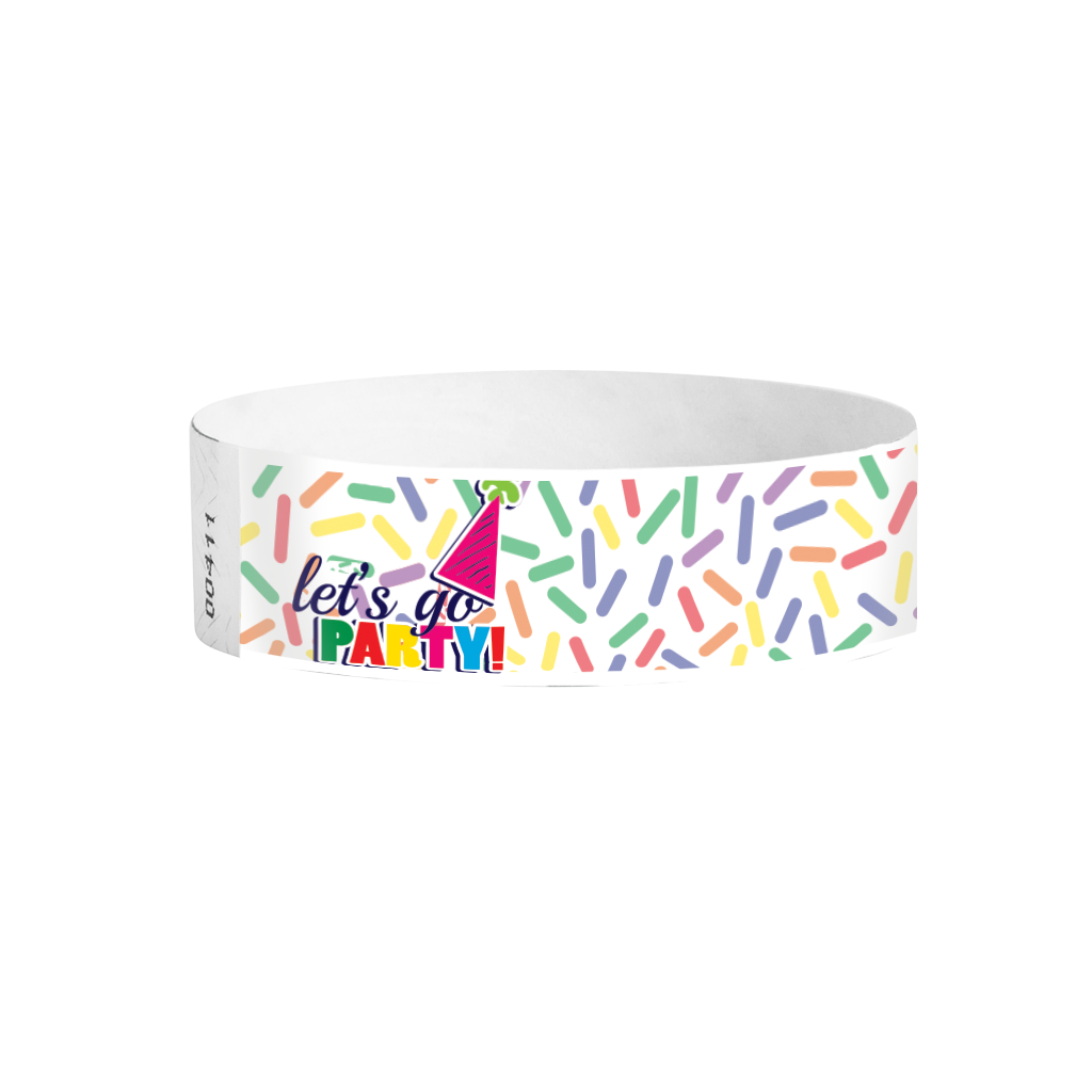 Party Invitation pattern Tyvek wristbands – confetti-style event wristbands for birthdays and celebrations