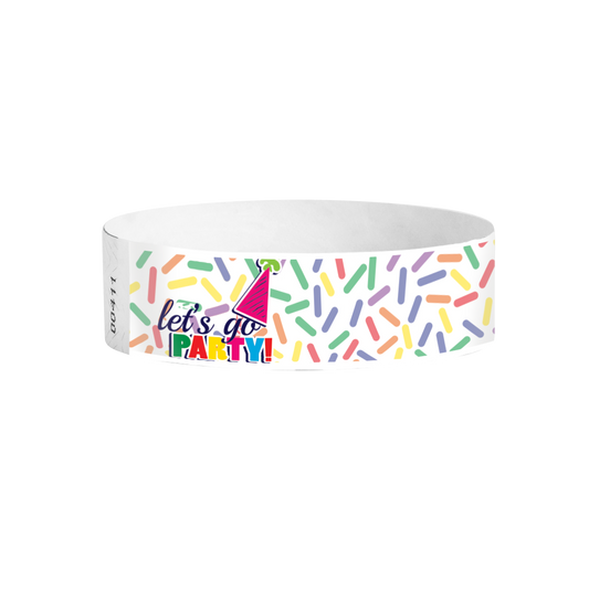Party Invitation pattern Tyvek wristbands – confetti-style event wristbands for birthdays and celebrations