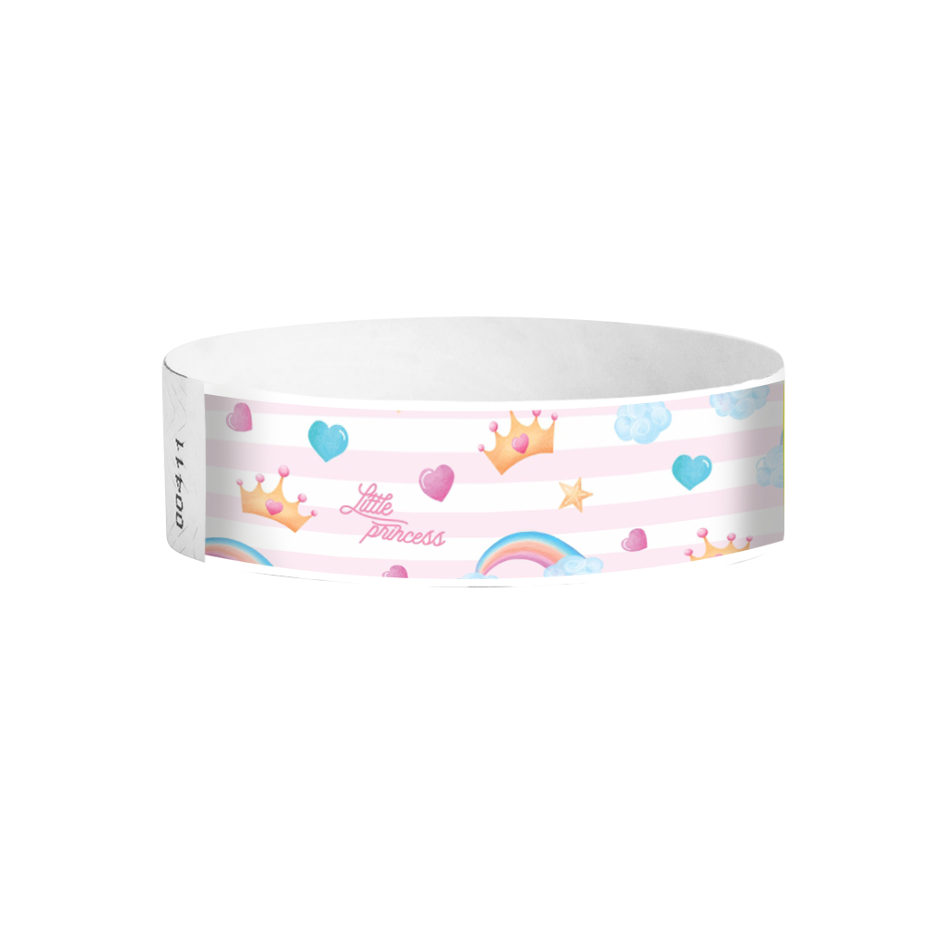 Princess pattern Tyvek wristbands – pink princess theme wristbands for children’s events