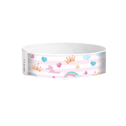 Princess pattern Tyvek wristbands – pink princess theme wristbands for children’s events