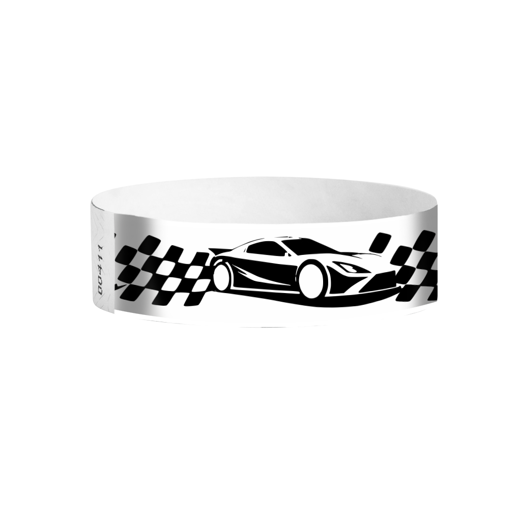 Race Day racecar Tyvek wristbands – checkered flag pattern for race-themed events