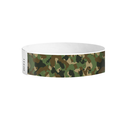 Recon camo pattern Tyvek wristbands – camouflage event wristbands for camps and outdoor venue