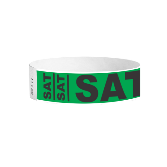 Saturday pattern Tyvek wristbands – green day-of-the-week event wristbands