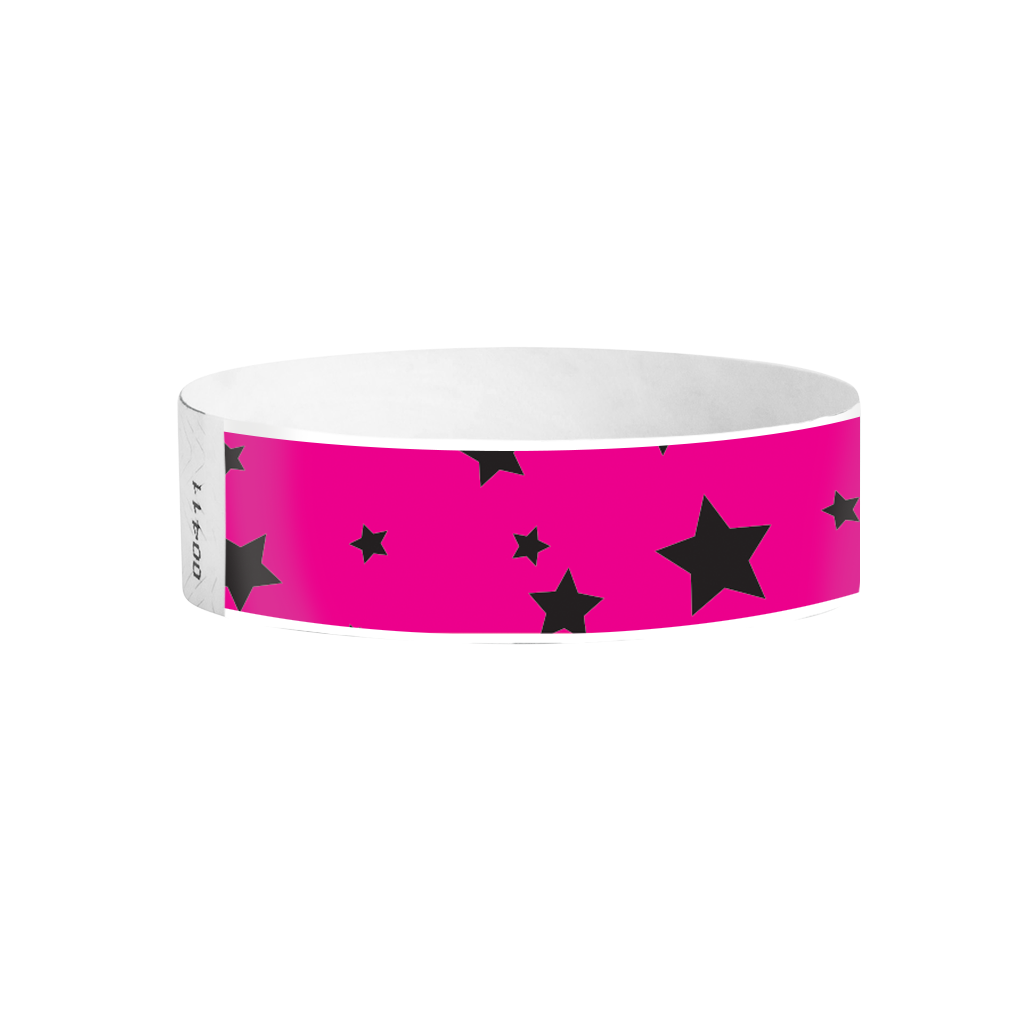 Starburst Stars pattern Tyvek wristbands – bright pink star wristbands for events and celebrations