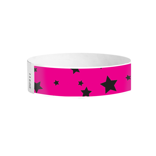 Starburst Stars pattern Tyvek wristbands – bright pink star wristbands for events and celebrations