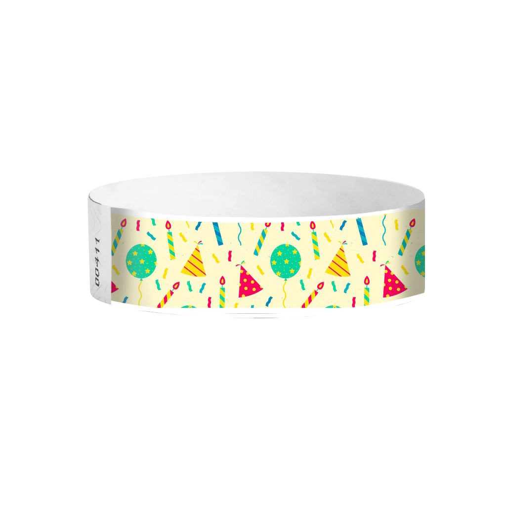 Throwback Party pattern Tyvek wristbands – retro full-color event bands for parties and festivals