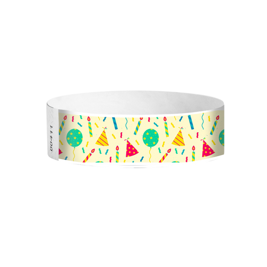 Throwback Party pattern Tyvek wristbands – retro full-color event bands for parties and festivals