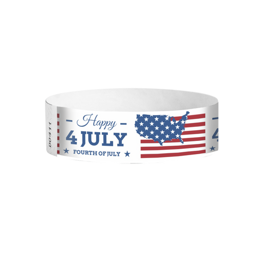 United We Stand “Happy 4 July” Tyvek® Wristbands (3/4") – Full Color