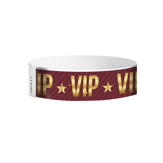 VIP burgundy star pattern Tyvek wristbands – premium VIP access control event bands
