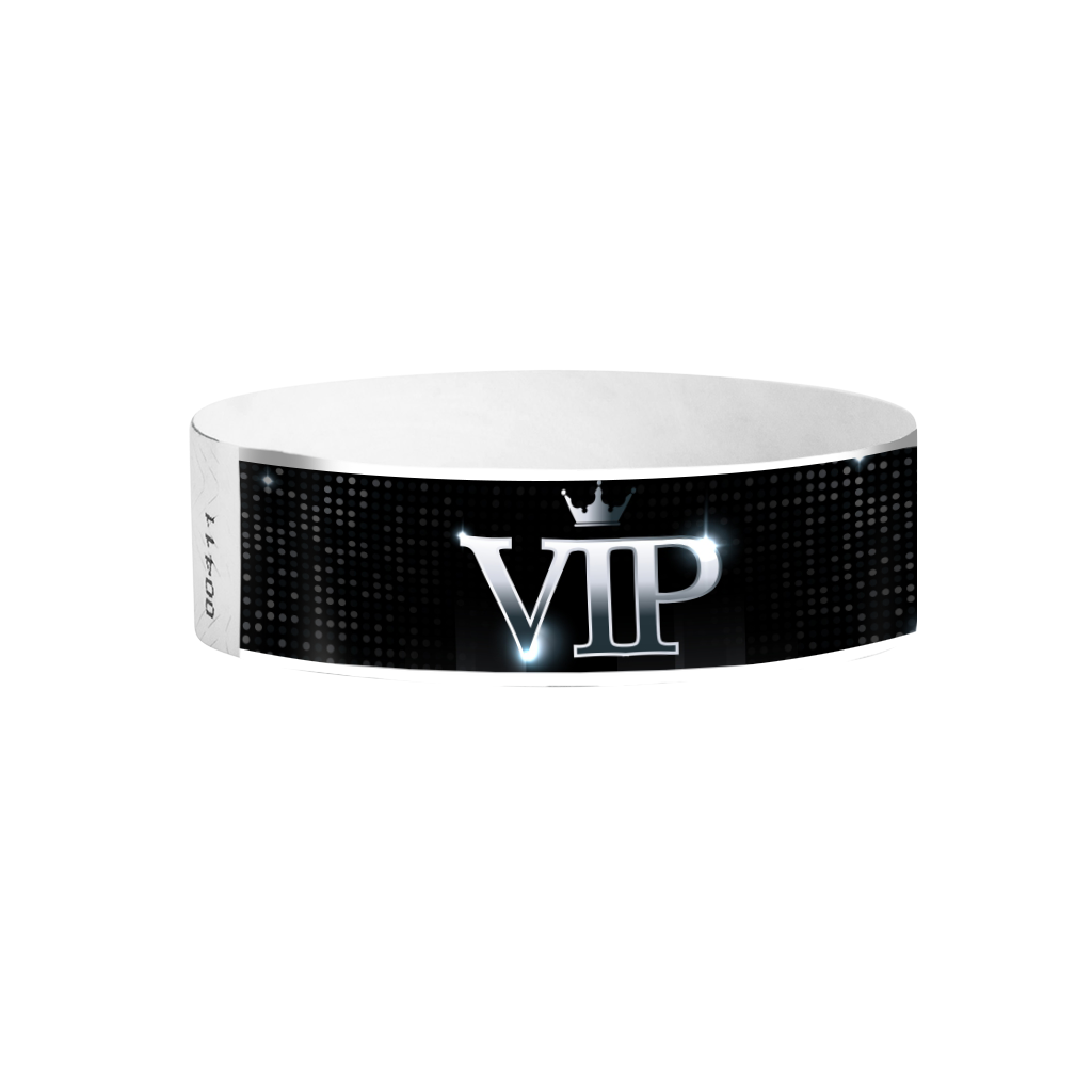 VIP crown silver pattern Tyvek wristbands – metallic VIP event wristbands for clubs and venues