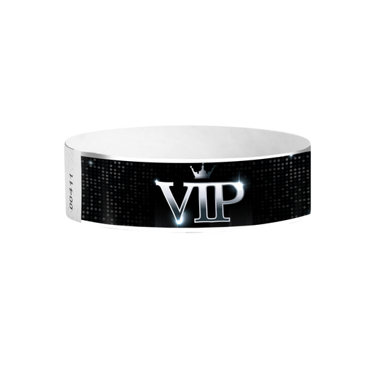 VIP crown silver pattern Tyvek wristbands – metallic VIP event wristbands for clubs and venues